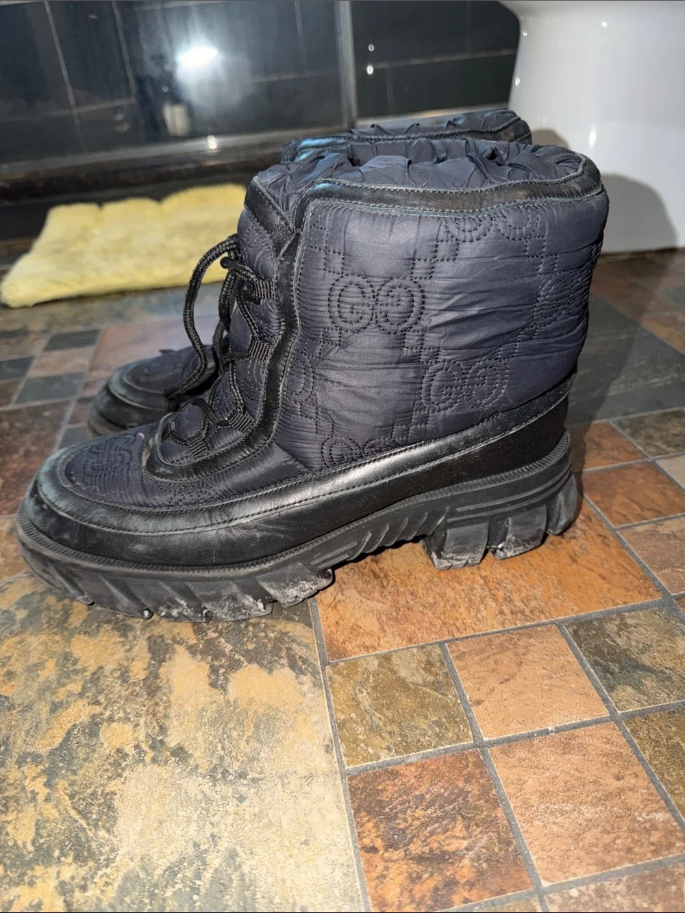 Quilted Black Platform Gucci / North Face Lace-Up Boots